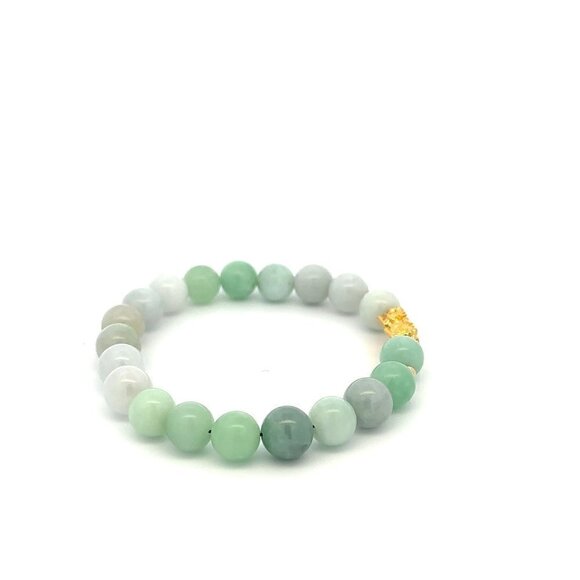 18K Gold Dragon Pixiu Piyao Lucky Charm Bead Bracelet Gemstone Jadeite Jade 8mm - Picture 9 of 9